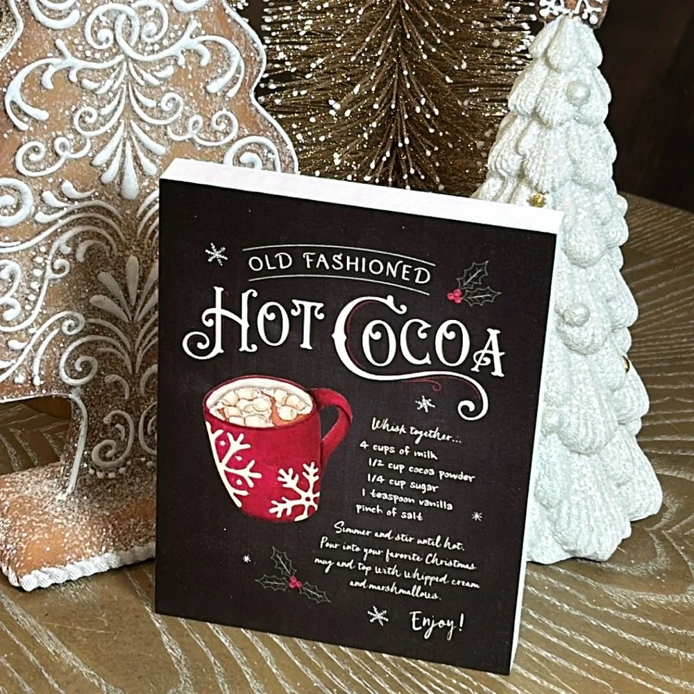 NEW! Winter Cottage Farmhouse Old Fashioned Hot Cocoa Recipe Rustic Wood Sign